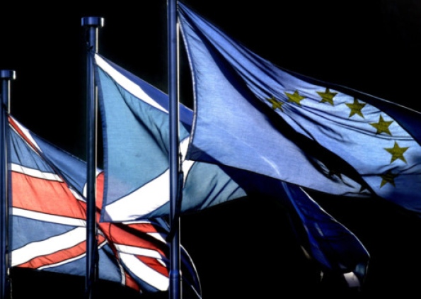 Flags of U.K., Scotland and EU